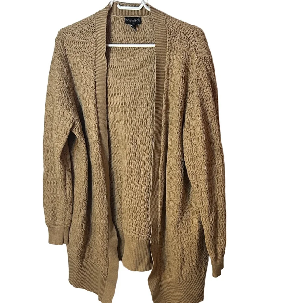 Long tall Sally crocheted tan open cardigan long line Boho size extra large - Picture 2 of 6